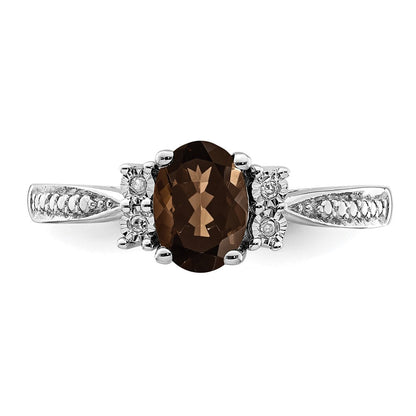 Sterlingsilber Rhodium Diamant & Rauch Quarz Ring