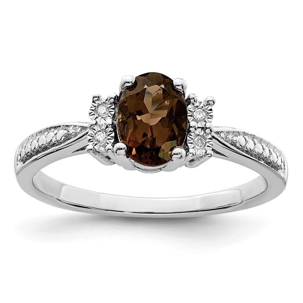 Sterlingsilber Rhodium Diamant & Rauch Quarz Ring