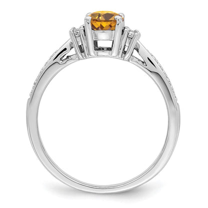 Sterlingsilber Rhodium Diamant & Whiskey Quarz Ring