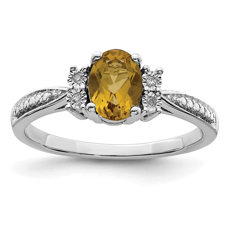 Sterlingsilber Rhodium Diamant & Whiskey Quarz Ring