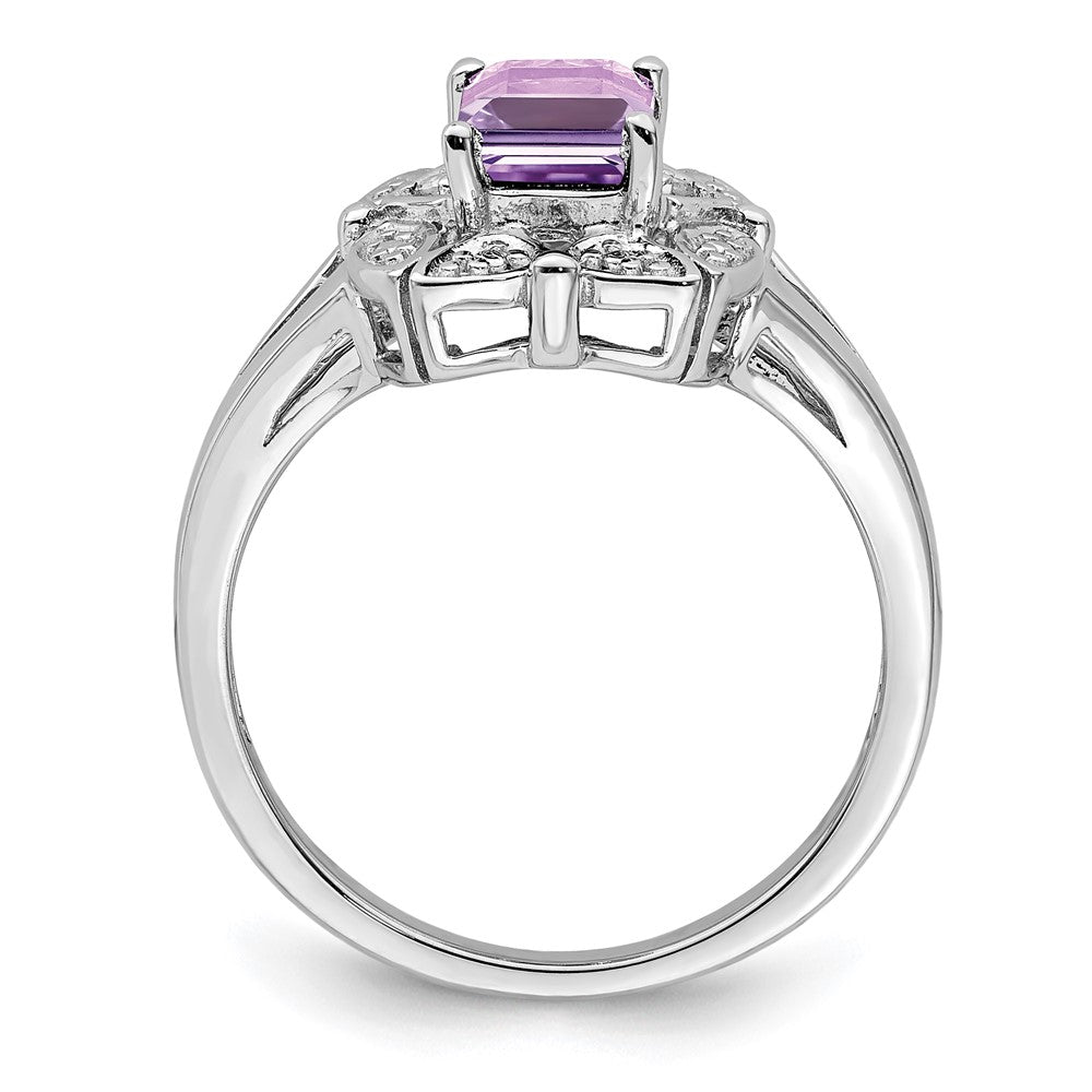 Sterlingsilber Rhodium Diamant & Rosa Quarz Ring (size 8 Nur)
