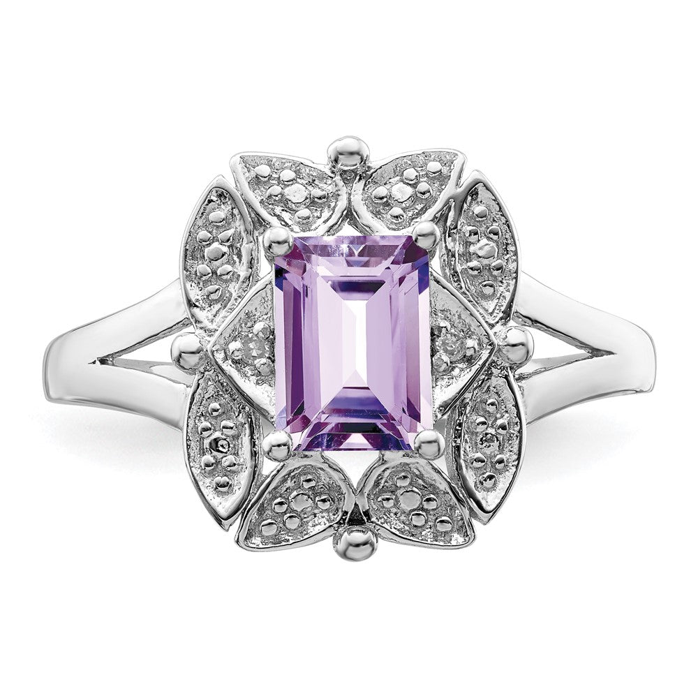 Sterlingsilber Rhodium Diamant & Rosa Quarz Ring (size 8 Nur)