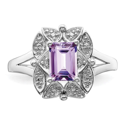 Sterlingsilber Rhodium Diamant & Rosa Quarz Ring (size 8 Nur)
