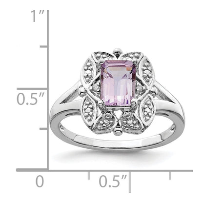 Sterlingsilber Rhodium Diamant & Rosa Quarz Ring (size 8 Nur)