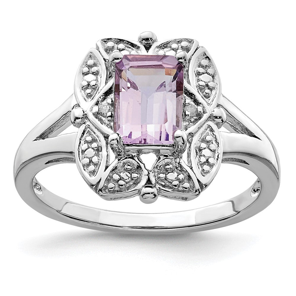Sterlingsilber Rhodium Diamant & Rosa Quarz Ring (size 8 Nur)