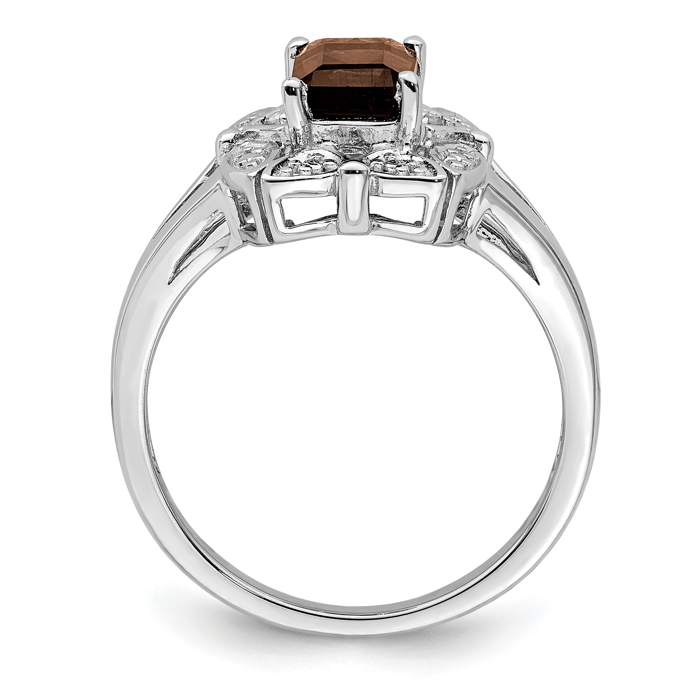 Sterlingsilber Rhodium Diamant & Rauch Quarz Ring