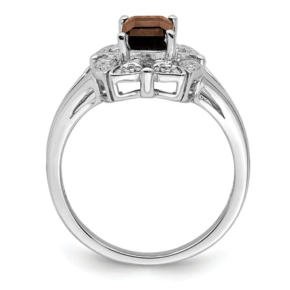 Sterlingsilber Rhodium Diamant & Rauch Quarz Ring