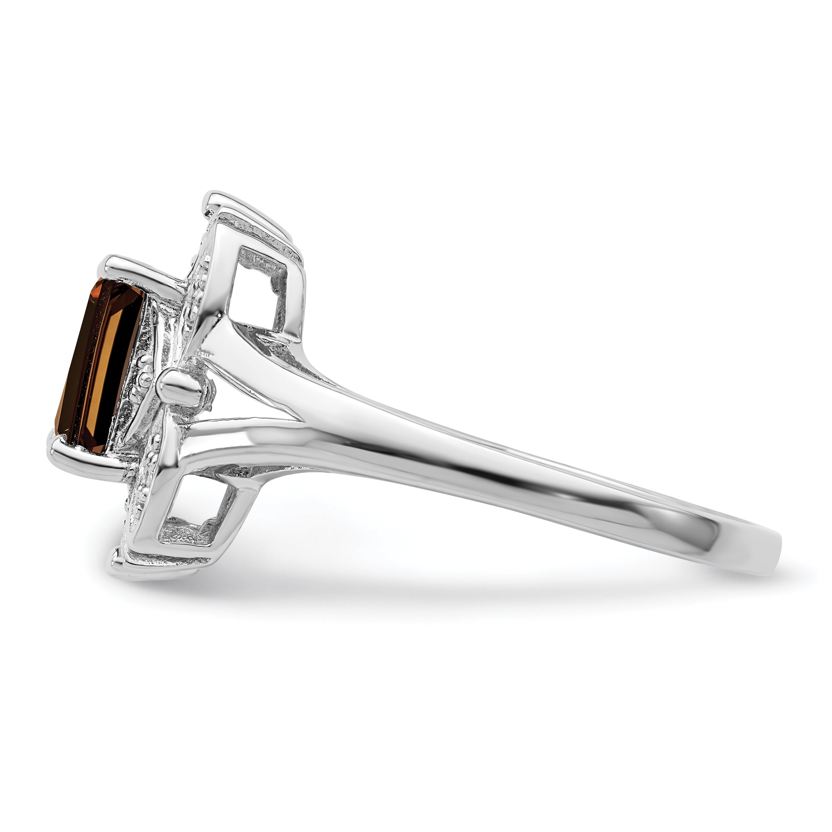 Sterlingsilber Rhodium Diamant & Rauch Quarz Ring