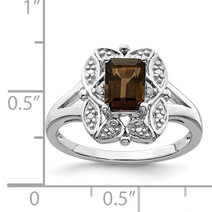 Sterlingsilber Rhodium Diamant & Rauch Quarz Ring