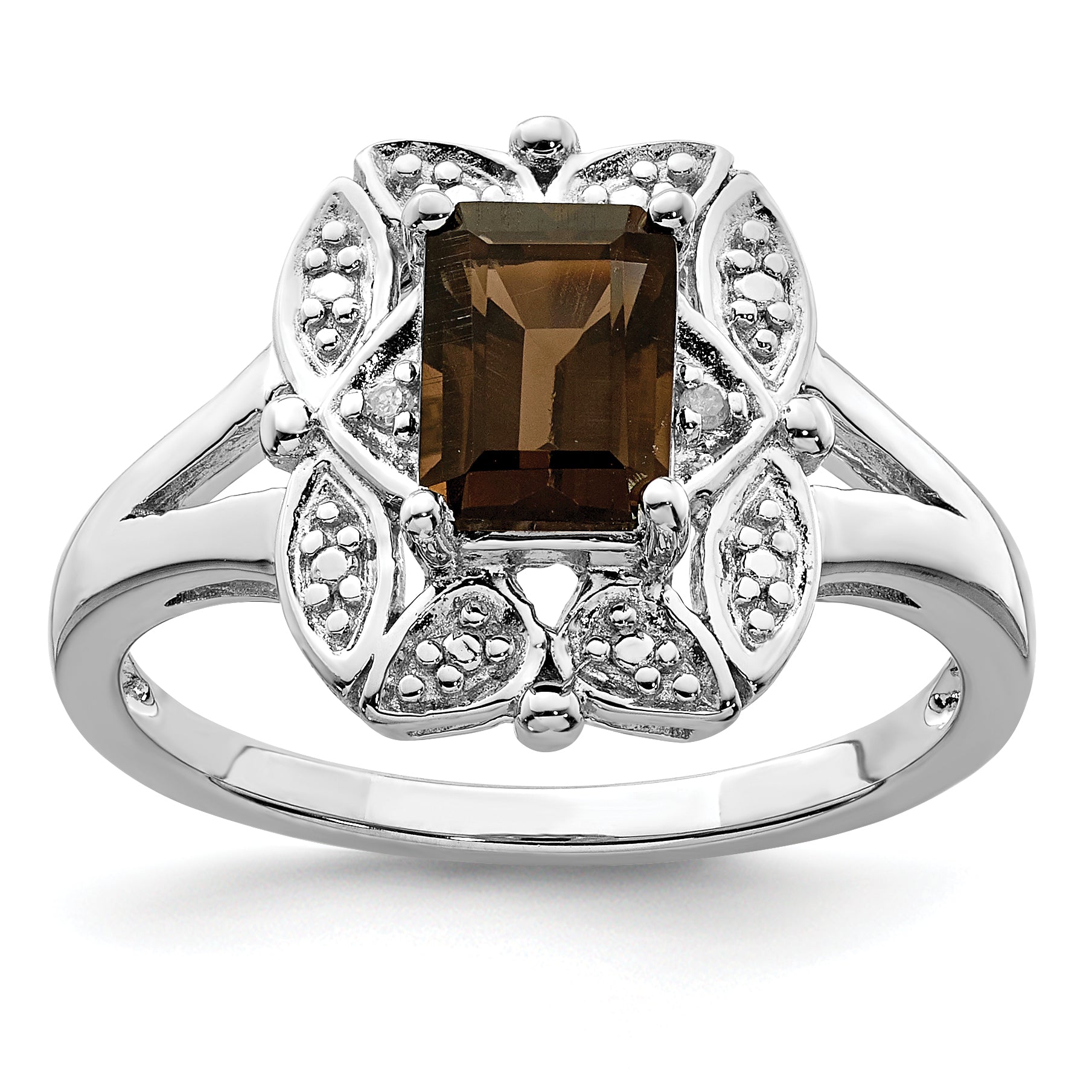 Sterlingsilber Rhodium Diamant & Rauch Quarz Ring