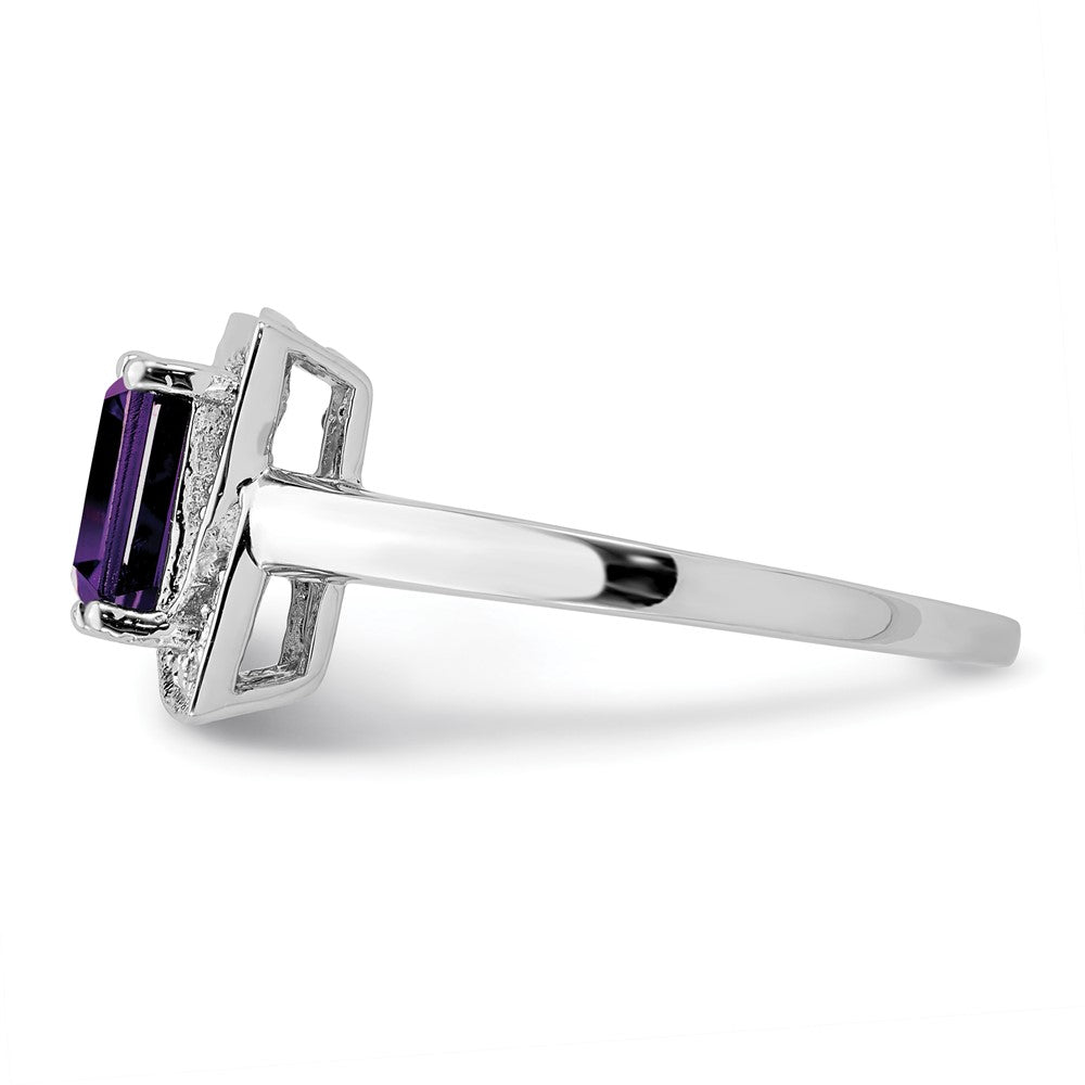 Sterlingsilber Rhodiniert Diamant & Amethyst Ring (size 7 Nur)