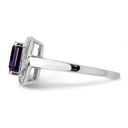 Sterlingsilber Rhodiniert Diamant & Amethyst Ring (size 7 Nur)