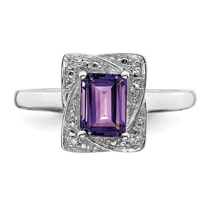 Sterlingsilber Rhodiniert Diamant & Amethyst Ring (size 7 Nur)