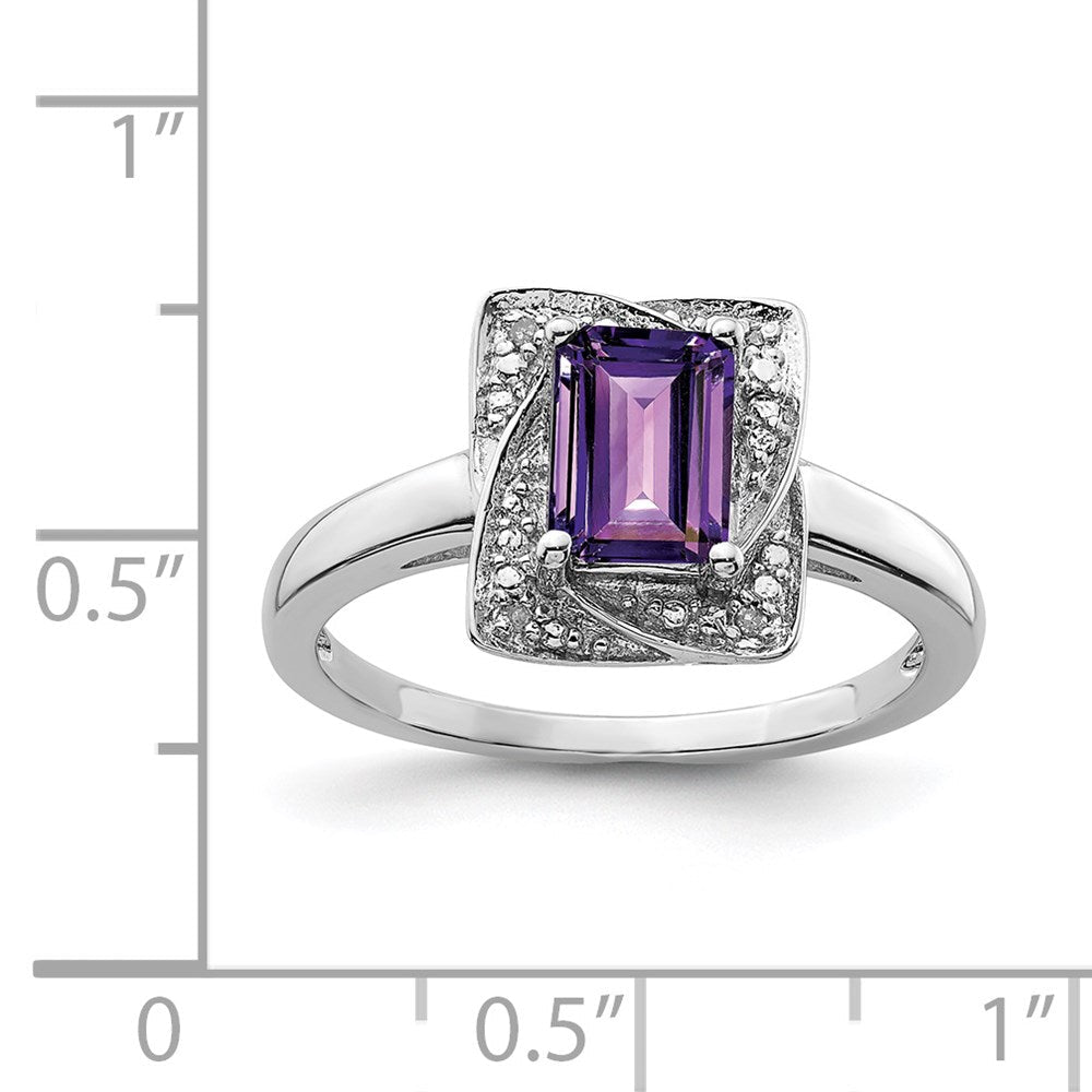 Sterlingsilber Rhodiniert Diamant & Amethyst Ring (size 7 Nur)