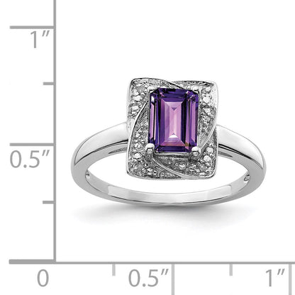 Sterlingsilber Rhodiniert Diamant & Amethyst Ring (size 7 Nur)