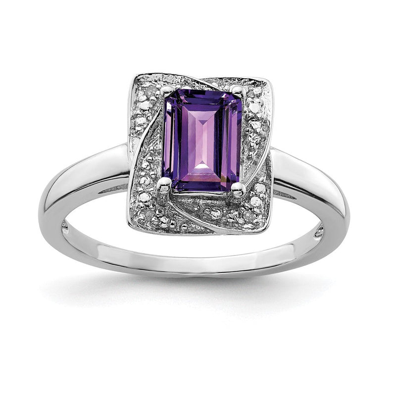 Sterlingsilber Rhodiniert Diamant & Amethyst Ring (size 7 Nur)