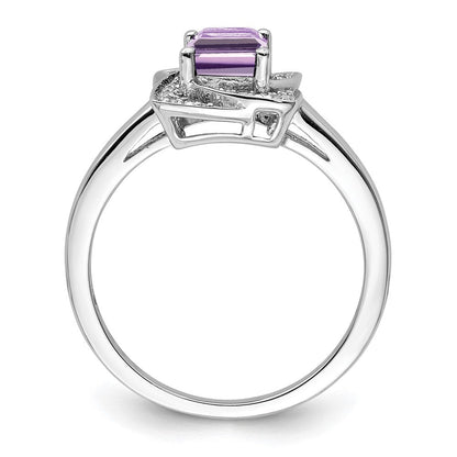 Sterlingsilber Rhodium Diamant & Rosa Quarz Ring