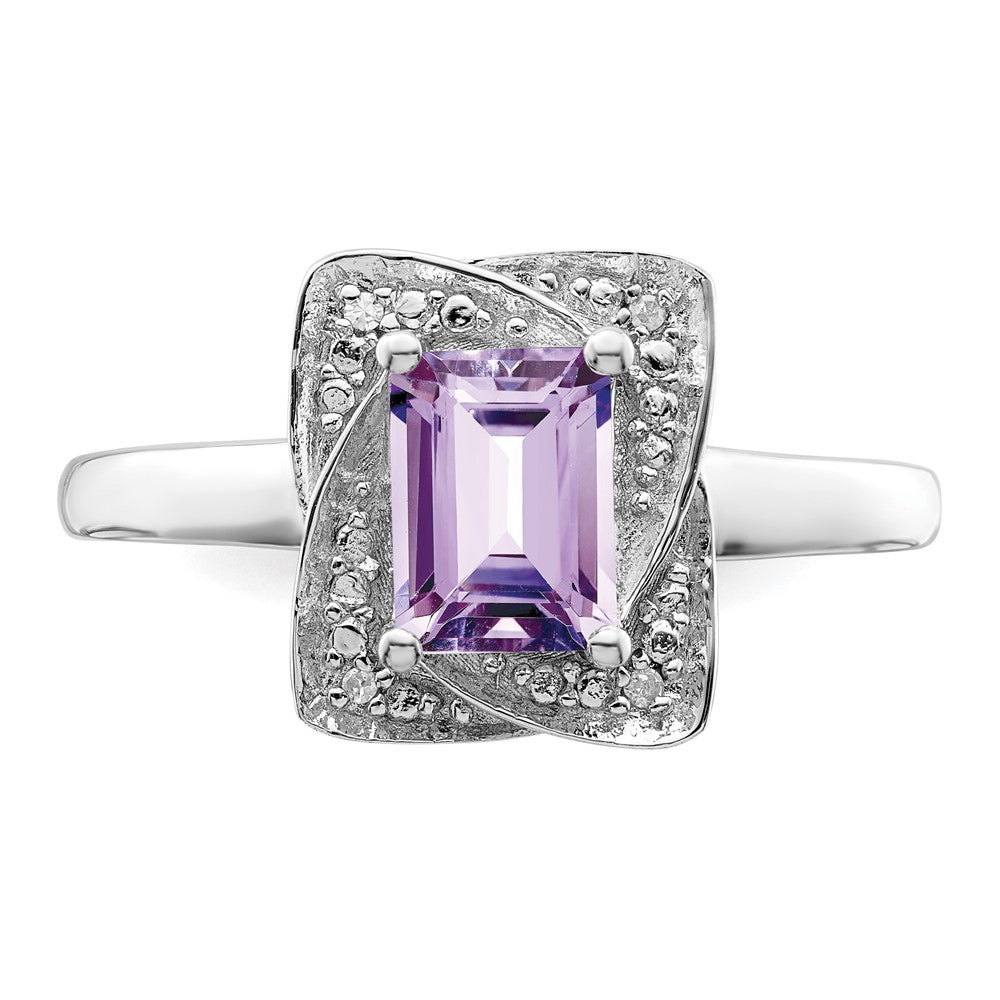 Sterlingsilber Rhodium Diamant & Rosa Quarz Ring