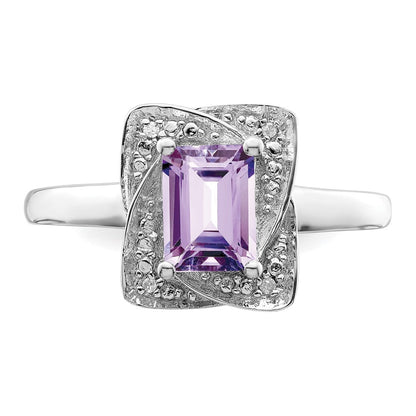 Sterlingsilber Rhodium Diamant & Rosa Quarz Ring