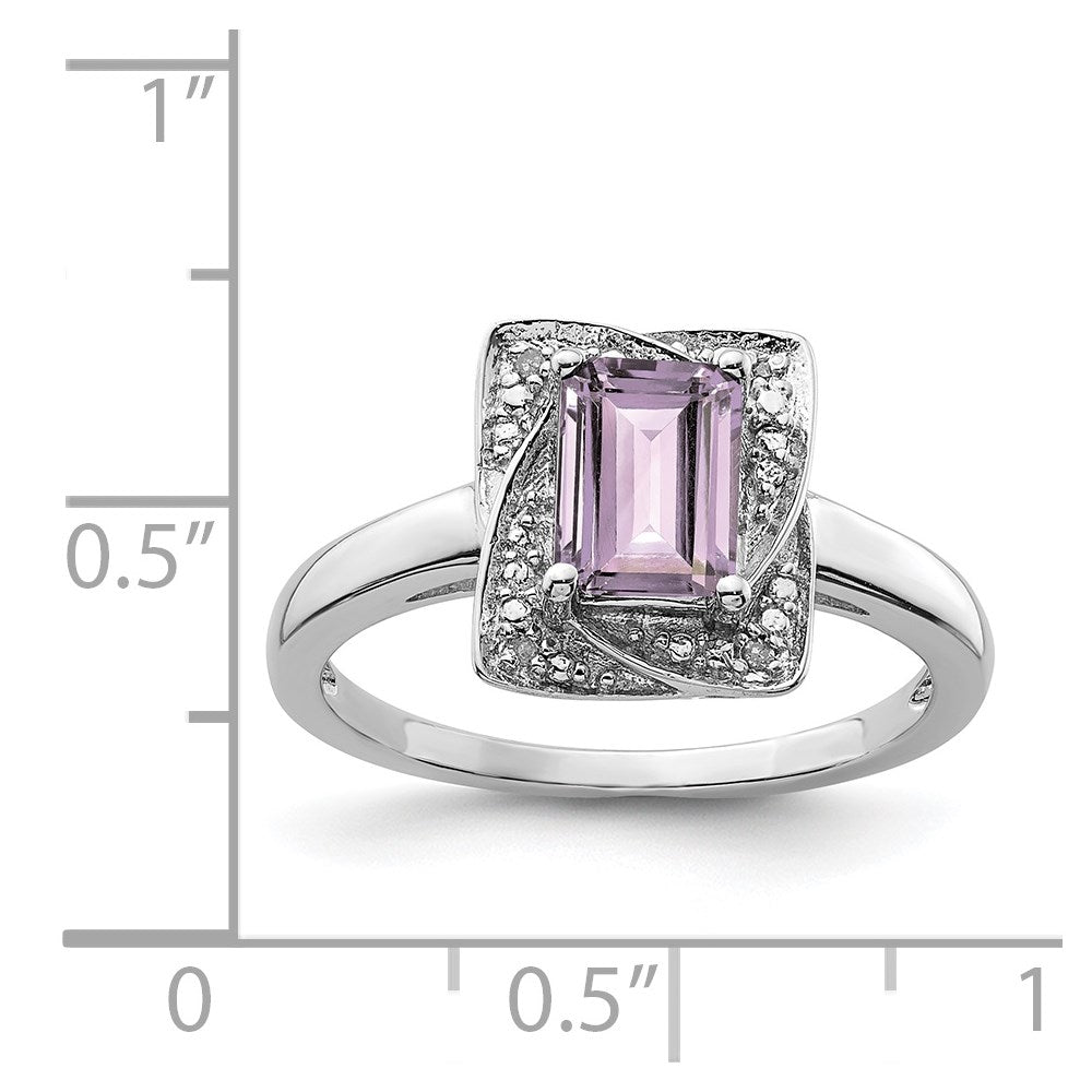 Sterlingsilber Rhodium Diamant & Rosa Quarz Ring