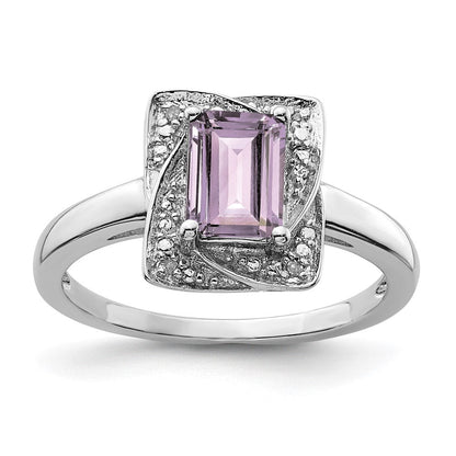 Sterlingsilber Rhodium Diamant & Rosa Quarz Ring
