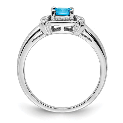 Sterlingsilber Rhodium Diamant & Licht Blautopas Ring