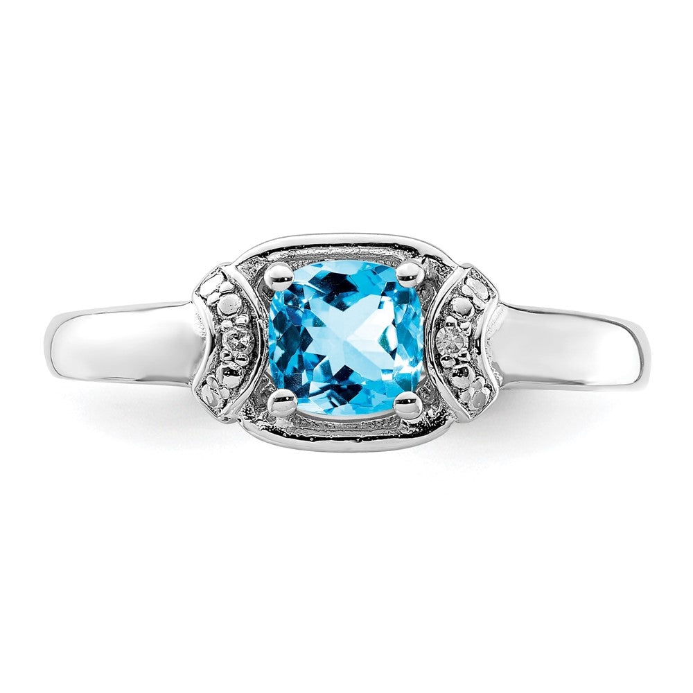 Sterlingsilber Rhodium Diamant & Licht Blautopas Ring