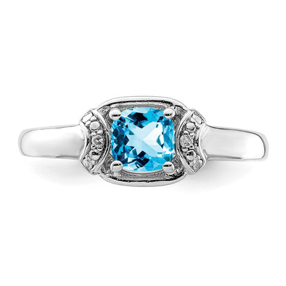 Sterlingsilber Rhodium Diamant & Licht Blautopas Ring