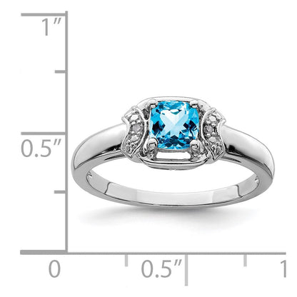 Sterlingsilber Rhodium Diamant & Licht Blautopas Ring