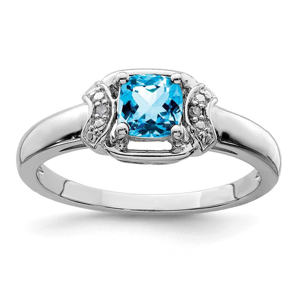 Sterlingsilber Rhodium Diamant & Licht Blautopas Ring