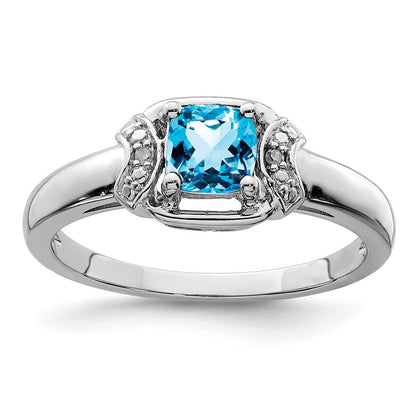 Sterlingsilber Rhodium Diamant & Licht Blautopas Ring