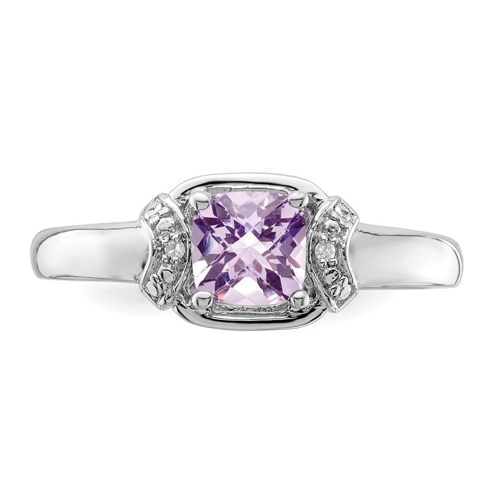 Sterlingsilber Rhodium Diamant & Rosa Quarz Ring