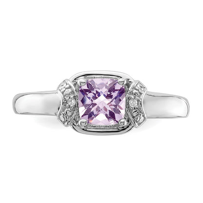 Sterlingsilber Rhodium Diamant & Rosa Quarz Ring