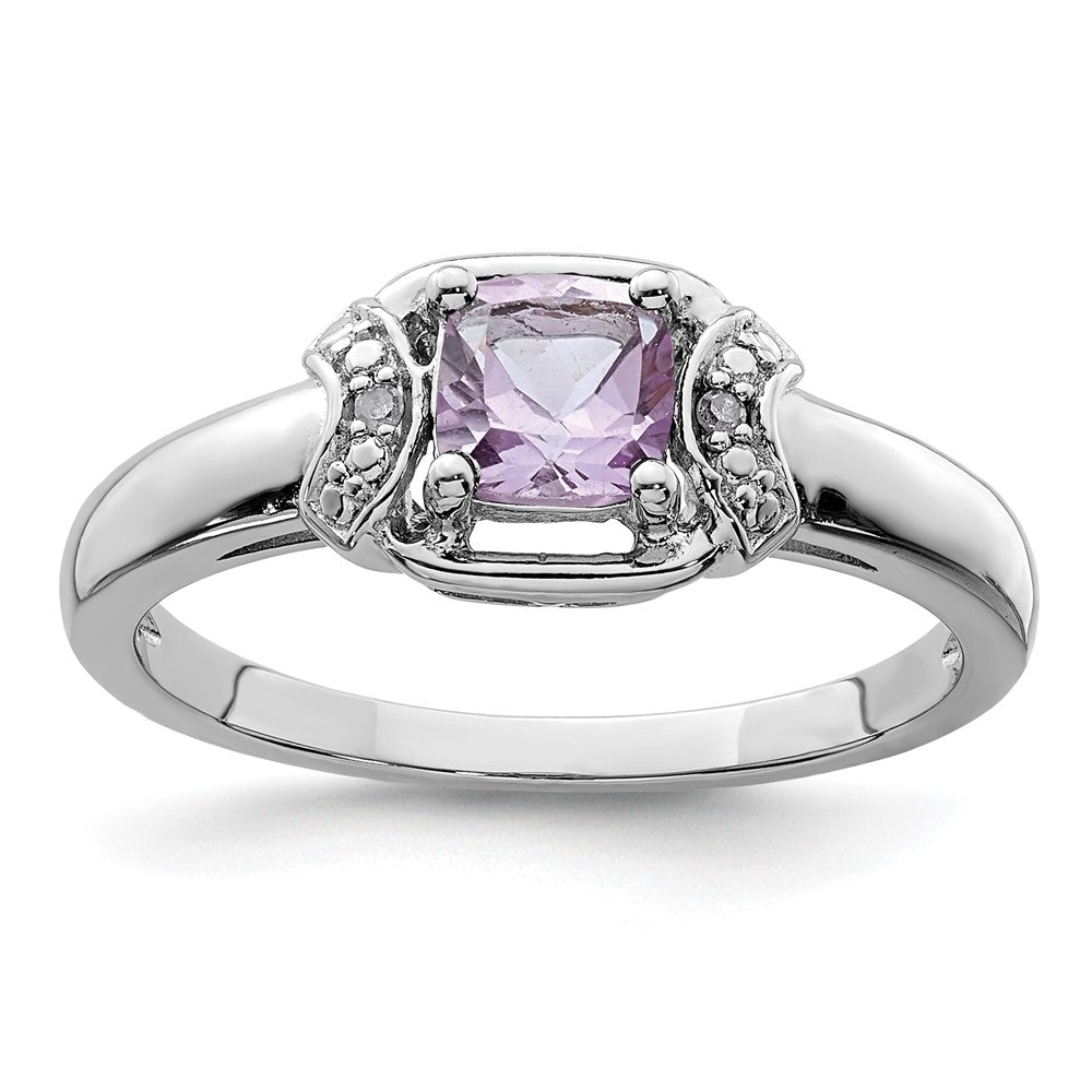 Sterlingsilber Rhodium Diamant & Rosa Quarz Ring
