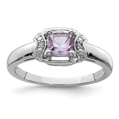 Sterlingsilber Rhodium Diamant & Rosa Quarz Ring