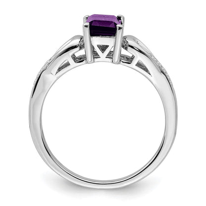 Sterlingsilber Rhodiniert Diamant & Amethyst Ring