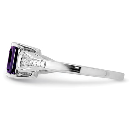 Sterlingsilber Rhodiniert Diamant & Amethyst Ring