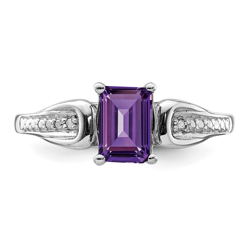 Sterlingsilber Rhodiniert Diamant & Amethyst Ring