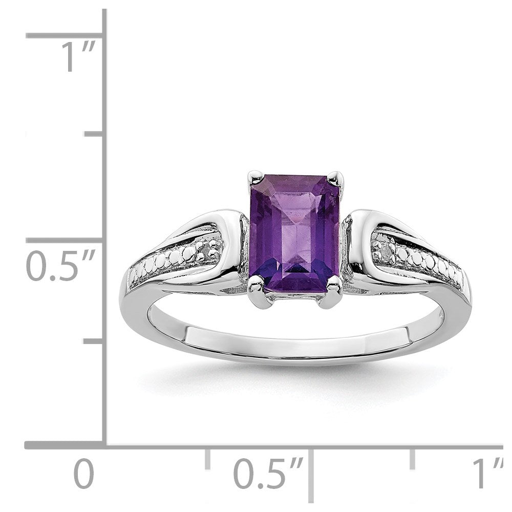 Sterlingsilber Rhodiniert Diamant & Amethyst Ring
