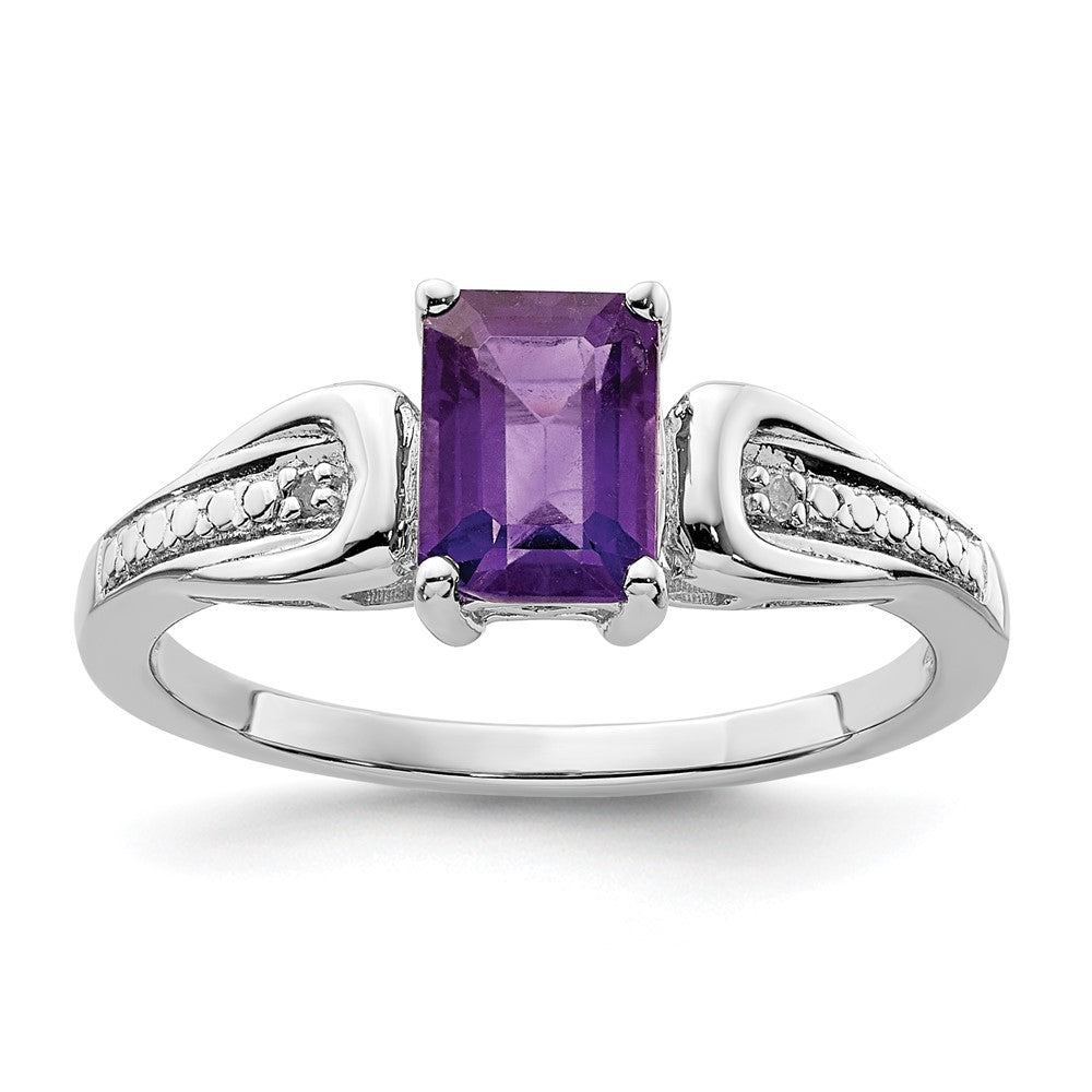 Sterlingsilber Rhodiniert Diamant & Amethyst Ring