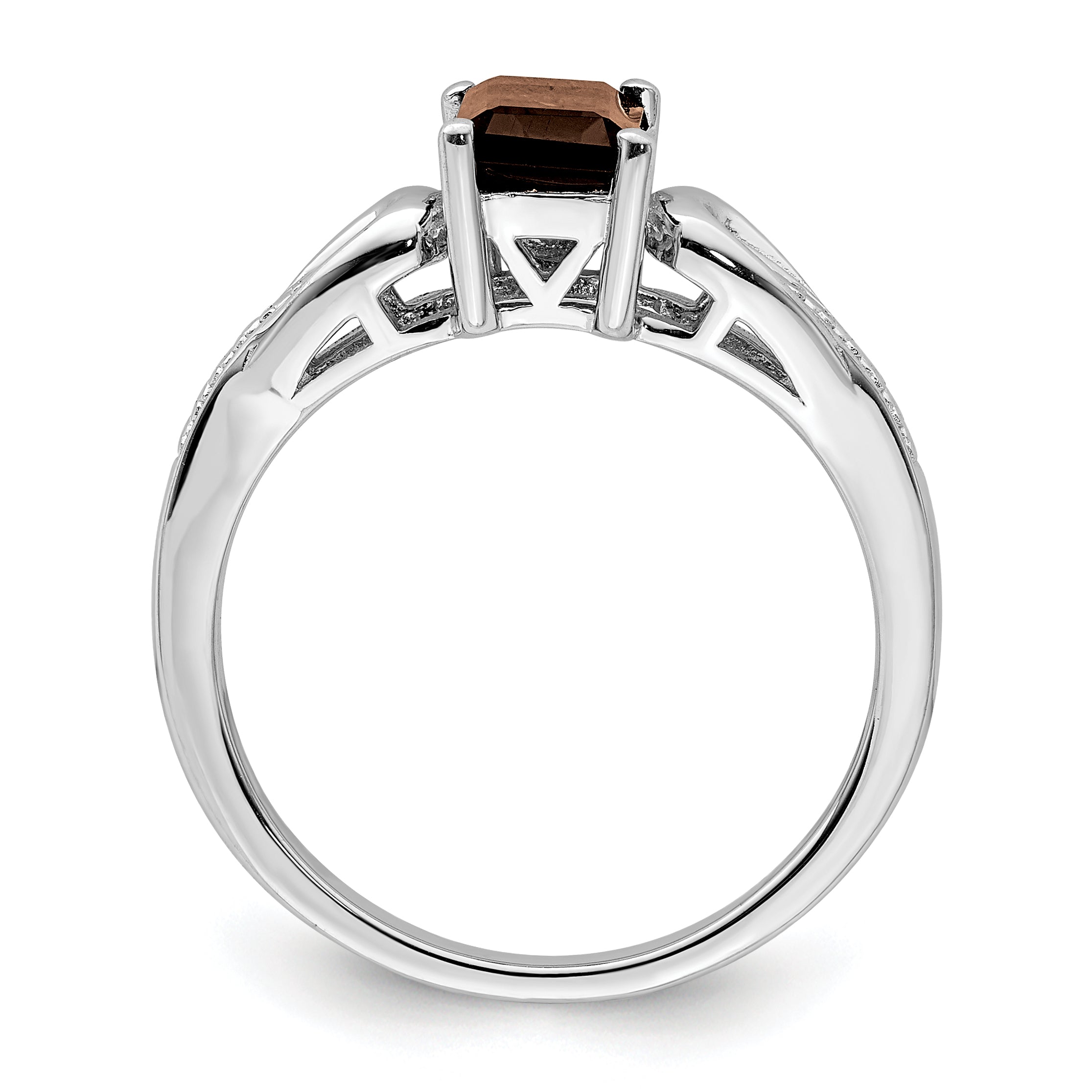 Sterlingsilber Rhodium Diamant & Rauch Quarz Ring