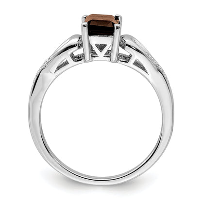 Sterlingsilber Rhodium Diamant & Rauch Quarz Ring
