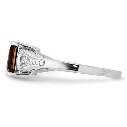 Sterlingsilber Rhodium Diamant & Rauch Quarz Ring