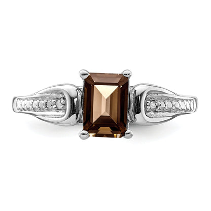 Sterlingsilber Rhodium Diamant & Rauch Quarz Ring