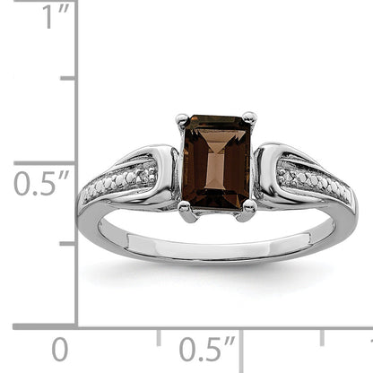 Sterlingsilber Rhodium Diamant & Rauch Quarz Ring