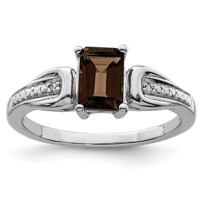 Sterlingsilber Rhodium Diamant & Rauch Quarz Ring