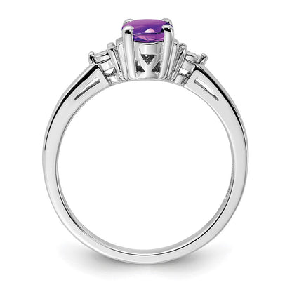 Sterlingsilber Rhodiniert Diamant & Amethyst Ring