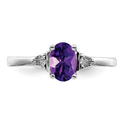 Sterlingsilber Rhodiniert Diamant & Amethyst Ring