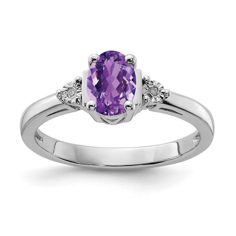 Sterlingsilber Rhodiniert Diamant & Amethyst Ring