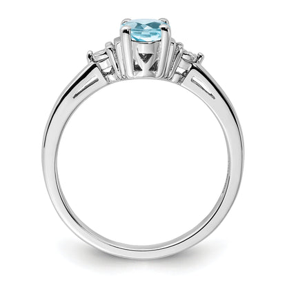 Sterlingsilber Rhodium Diamant & Licht Blautopas Ring